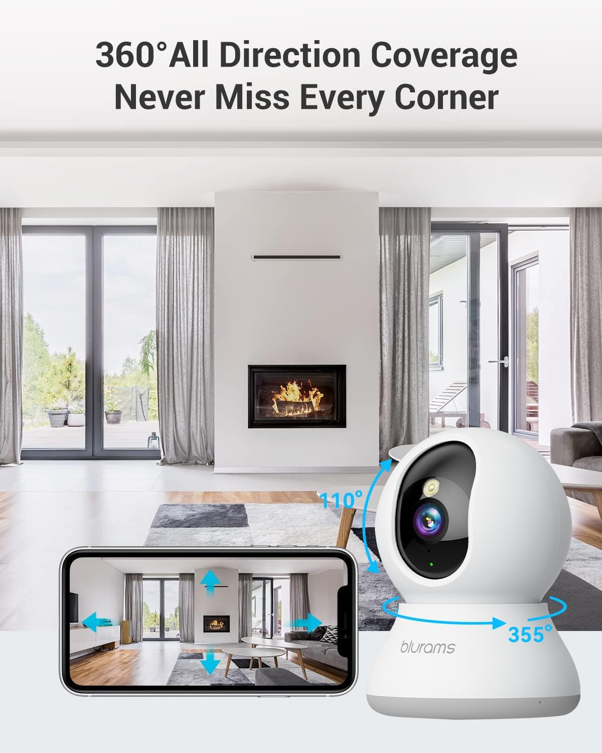 2K Smart Pet Camera – Indoor WiFi Dog & Cat Camera with 360° Pan, Motion Tracking, Colour Night Vision, 2-Way Audio, Alexa Compatible, App Control & SD/Cloud Storage